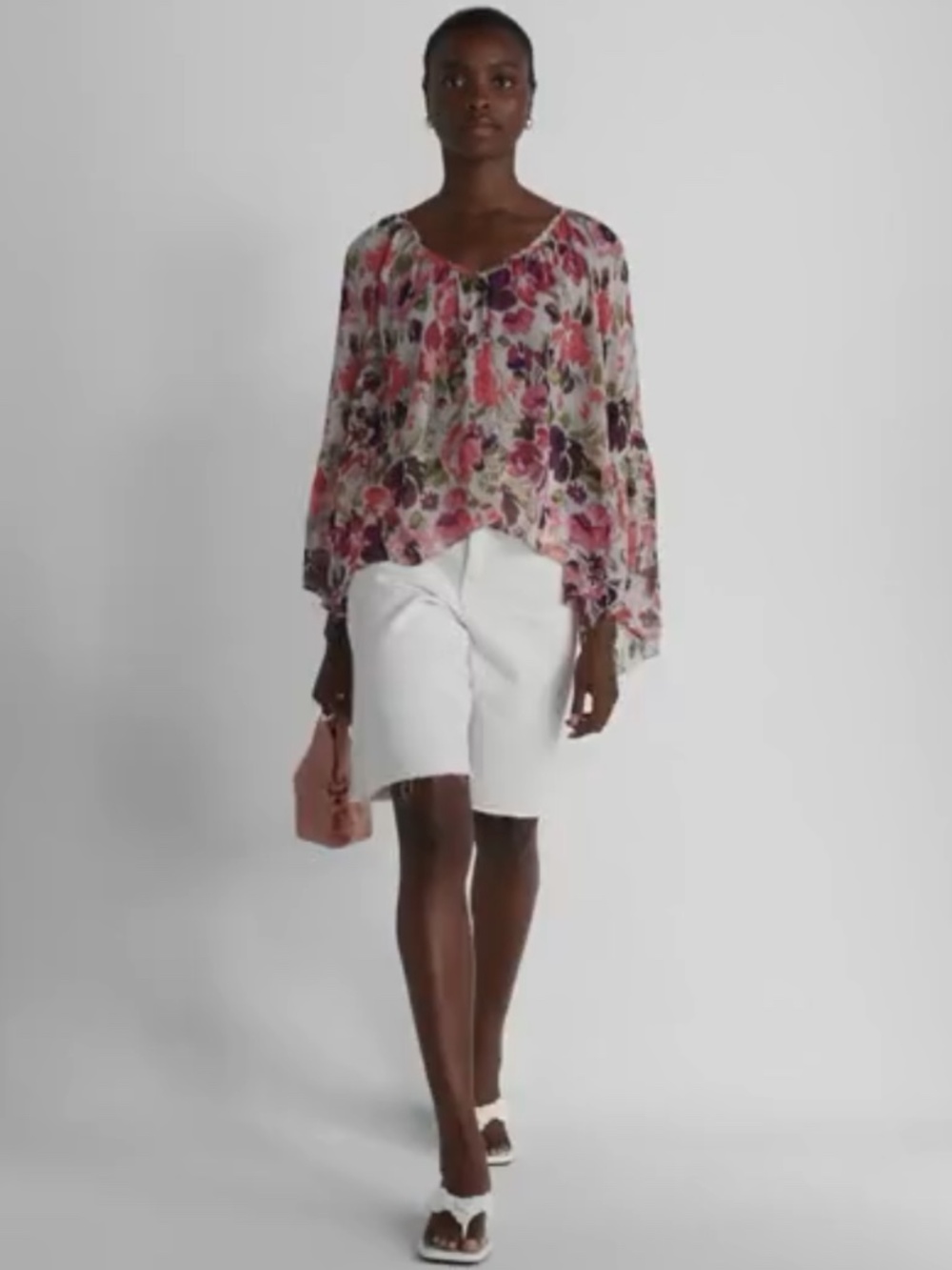 Scoop NYC Women’s Desert Pink Peony Floral Asymmetrical Sheer Top Size XL NWT
